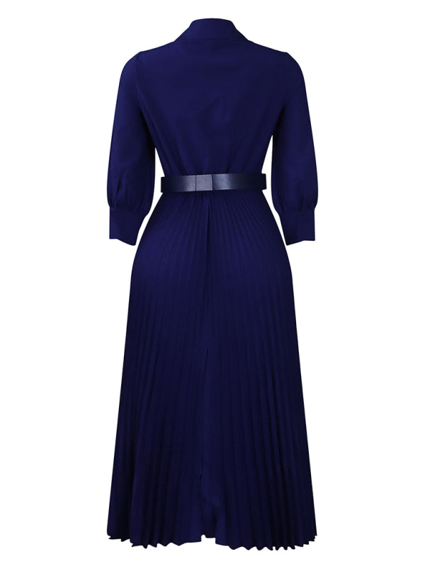 Belted Elegant Pleated Midi Dress for Cocktail Affairs Elegant | Chuzko.com