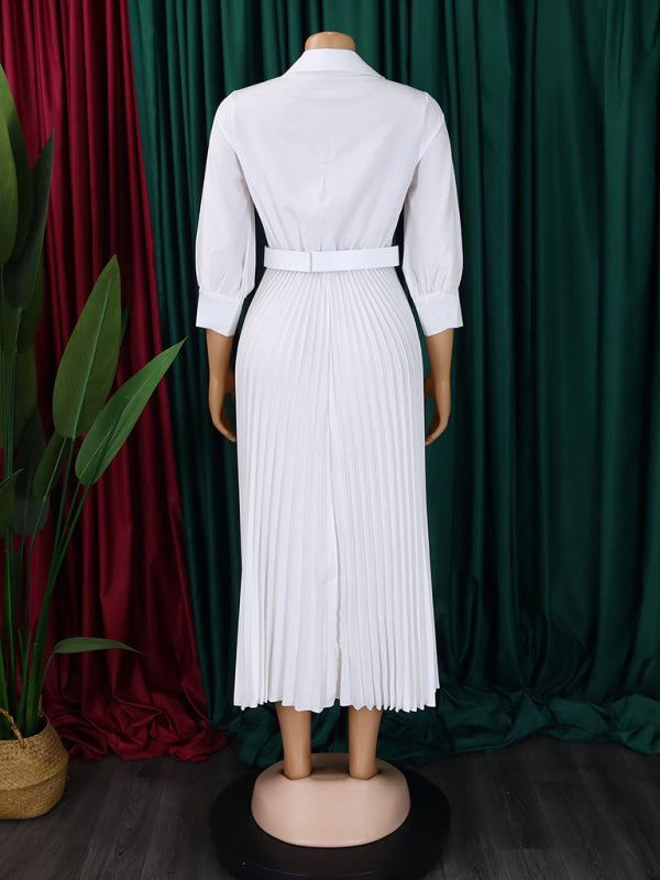 Belted Elegant Pleated Midi Dress for Cocktail Affairs Elegant | Chuzko.com