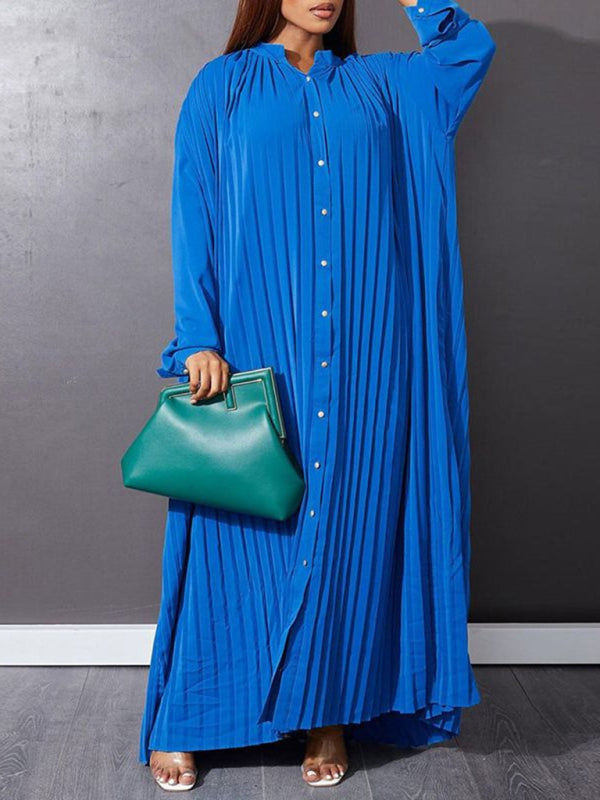 Flowy Pleated Maxi Dress Tunic for Church Services	