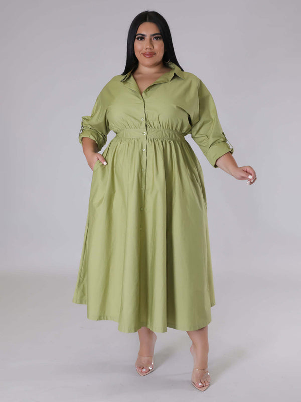 Curvy Cocktail Elegant Long Sleeve Olive Dress	