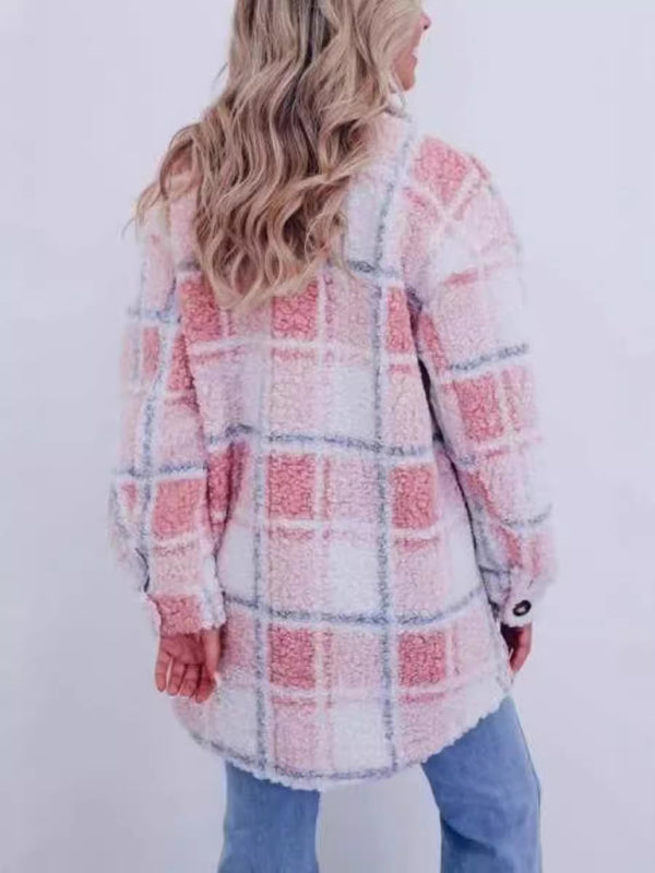 Plaid Mid-Length Jacket for Chilly Evenings Plush Jackets | Chuzko.com