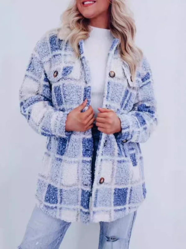 Plaid Mid-Length Jacket for Chilly Evenings Plush Jackets | Chuzko.com