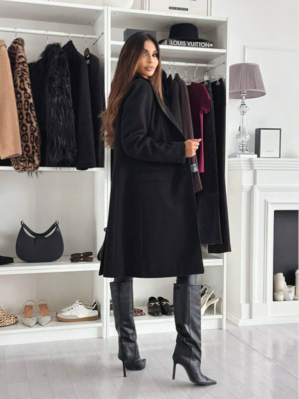 Elegant Mid-Calf Notch Lapel Coat Coats | Chuzko.com