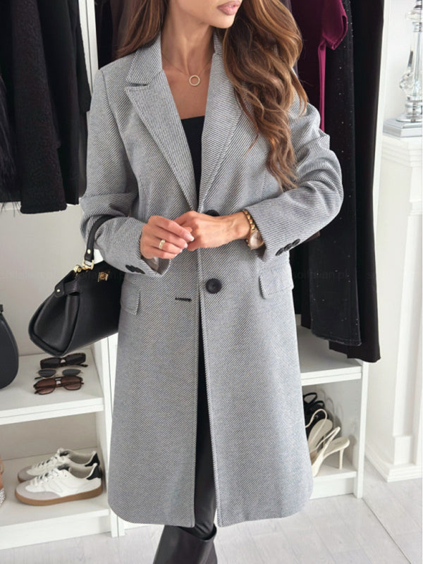 Elegant Mid-Calf Notch Lapel Coat Coats | Chuzko.com