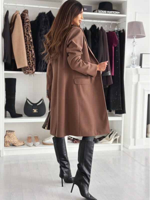 Elegant Mid-Calf Notch Lapel Coat Coats | Chuzko.com