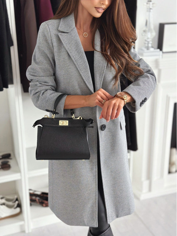 Elegant Mid-Calf Notch Lapel Coat Coats | Chuzko.com