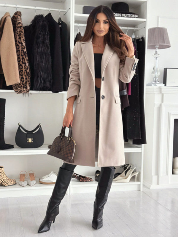 Elegant Mid-Calf Notch Lapel Coat Coats | Chuzko.com