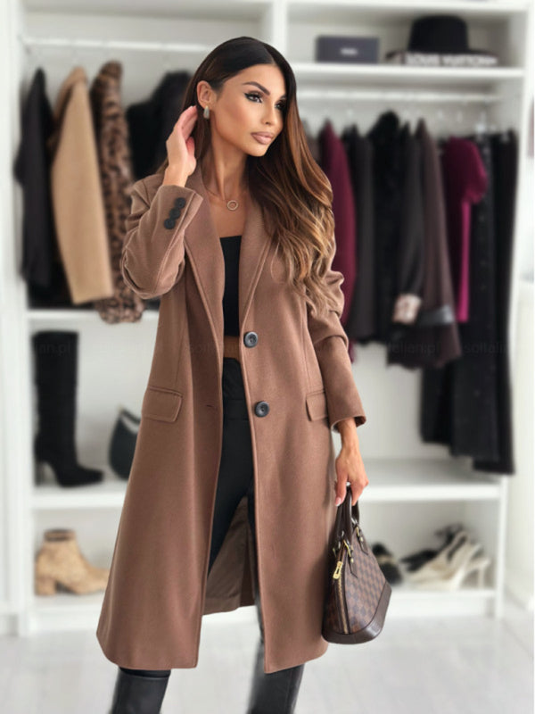 Elegant Mid-Calf Notch Lapel Coat Coats | Chuzko.com