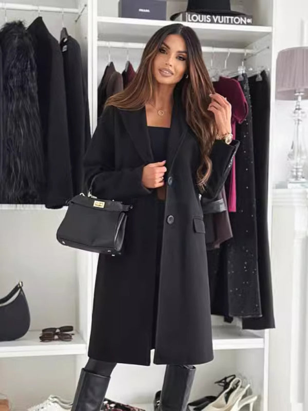 Elegant Mid-Calf Notch Lapel Coat Coats | Chuzko.com