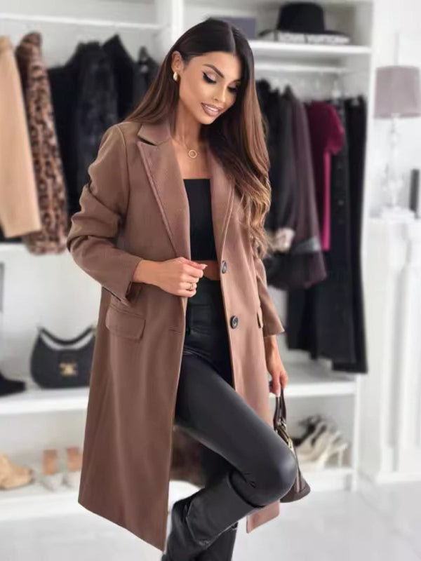 Elegant Mid-Calf Notch Lapel Coat Coats | Chuzko.com