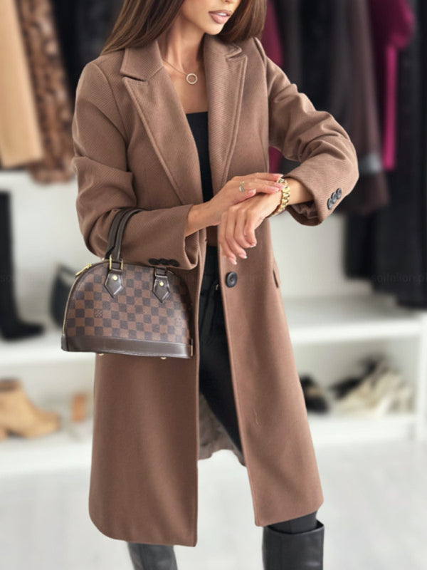 Elegant Mid-Calf Notch Lapel Coat Coats | Chuzko.com