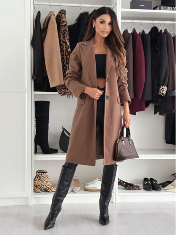 Elegant Mid-Calf Notch Lapel Coat Coats | Chuzko.com