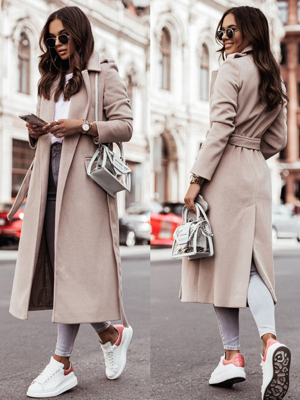 Elegant Mid-Calf Belted Notch Lapel Coat Belted Coat | Chuzko.com