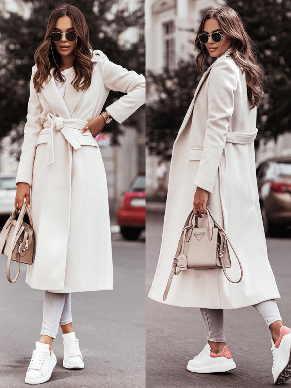 Elegant Mid-Calf Belted Notch Lapel Coat Belted Coat | Chuzko.com