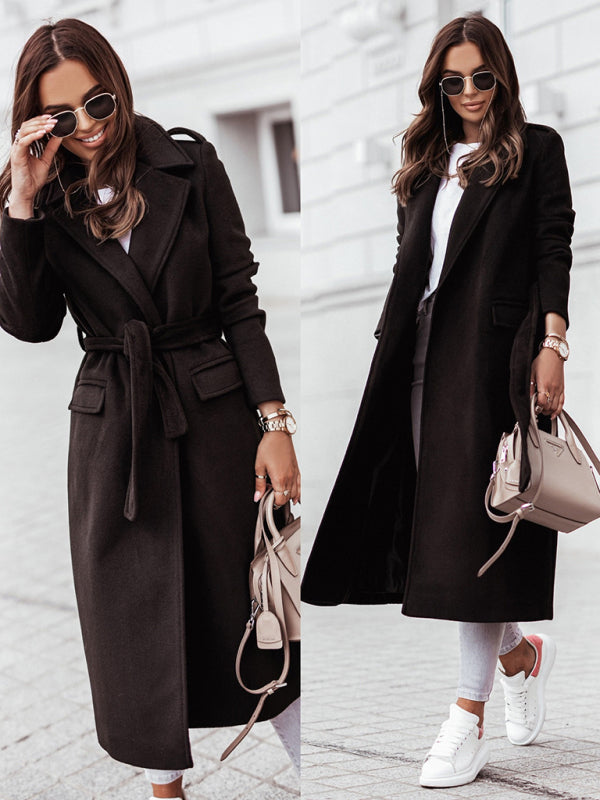 Elegant Mid-Calf Belted Notch Lapel Coat Belted Coat | Chuzko.com