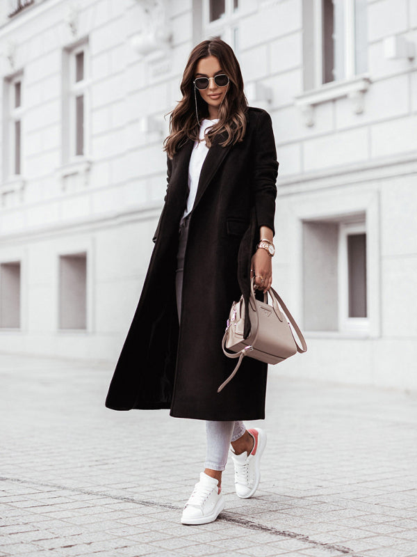 Elegant Mid-Calf Belted Notch Lapel Coat Belted Coat | Chuzko.com