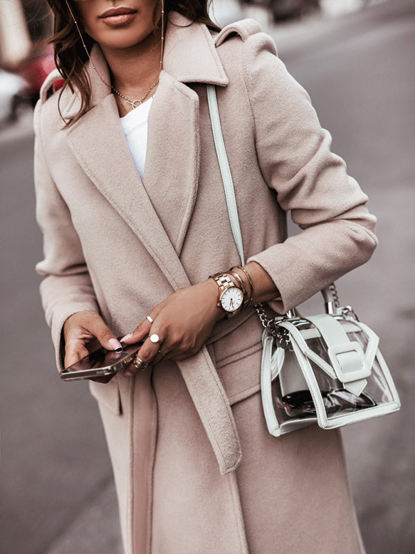 Elegant Notch Lapel Belted Coat for Winter Chic	