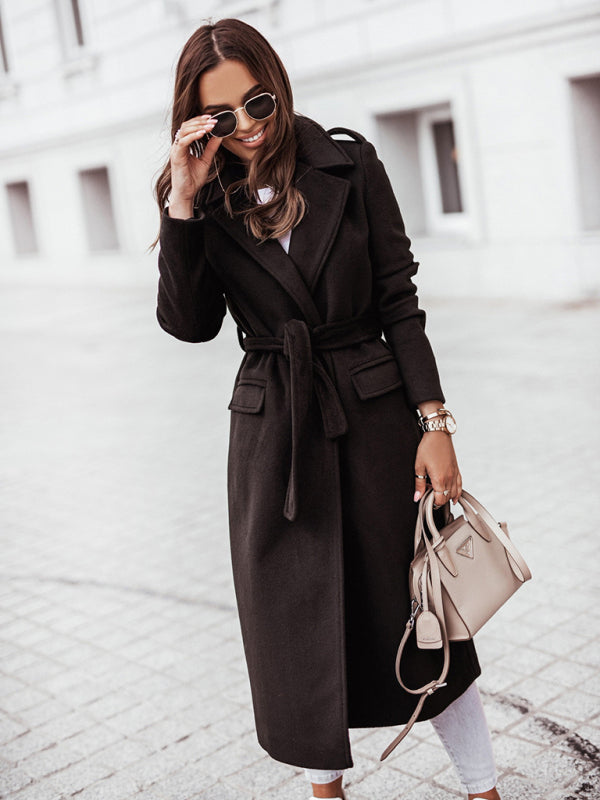 Elegant Mid-Calf Belted Notch Lapel Coat Belted Coat | Chuzko.com