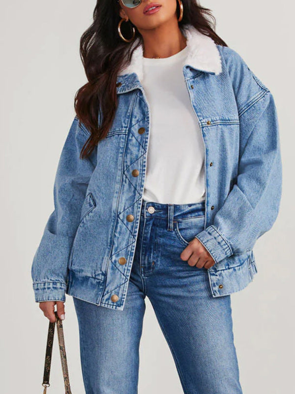 Effortlessly Stylish Denim Jacket with Faux Fur Collar	