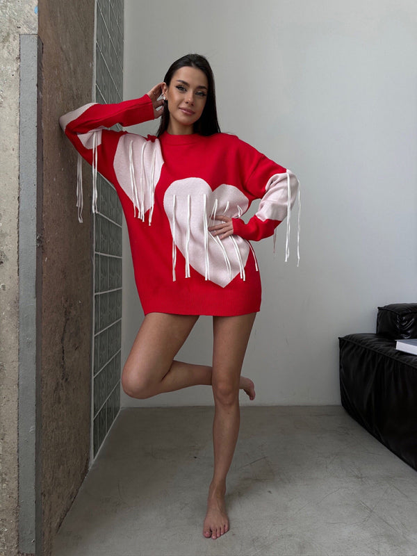 Oversized Heart Tassel Sweater Fringe Jumper Sweaters | Chuzko.com