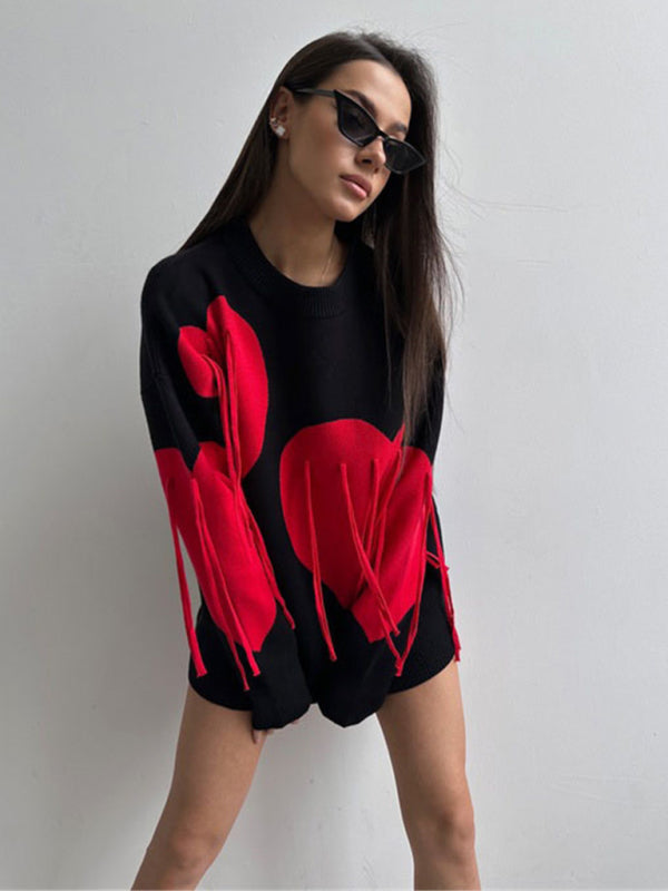 Oversized Heart Tassel Sweater Fringe Jumper Sweaters | Chuzko.com