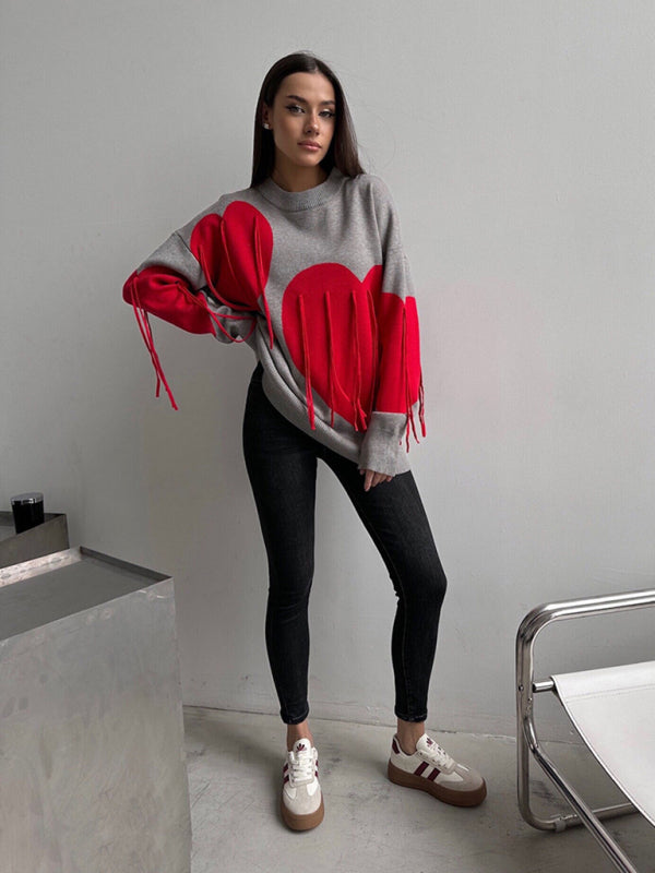 Oversized Heart Tassel Sweater Fringe Jumper Sweaters | Chuzko.com