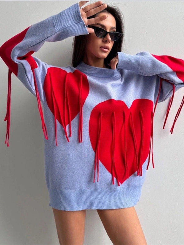 Oversized Heart Tassel Sweater Fringe Jumper Sweaters | Chuzko.com