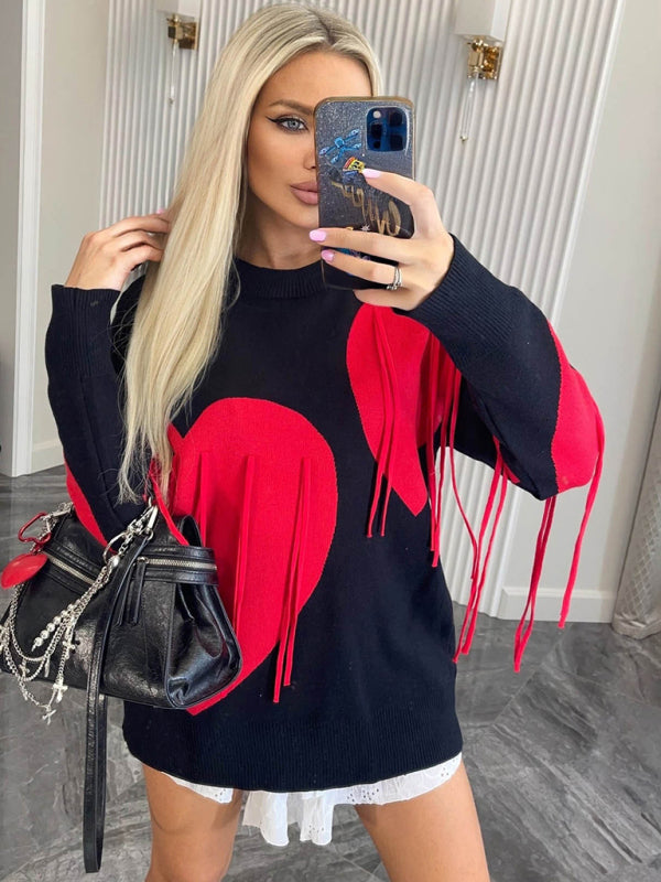 Oversized Heart Tassel Sweater Fringe Jumper Sweaters | Chuzko.com