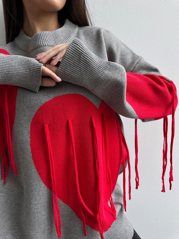 Oversized Heart Tassel Sweater Fringe Jumper Sweaters | Chuzko.com