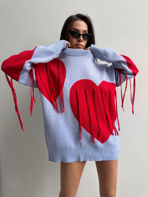 Oversized Heart Tassel Sweater Fringe Jumper Sweaters | Chuzko.com