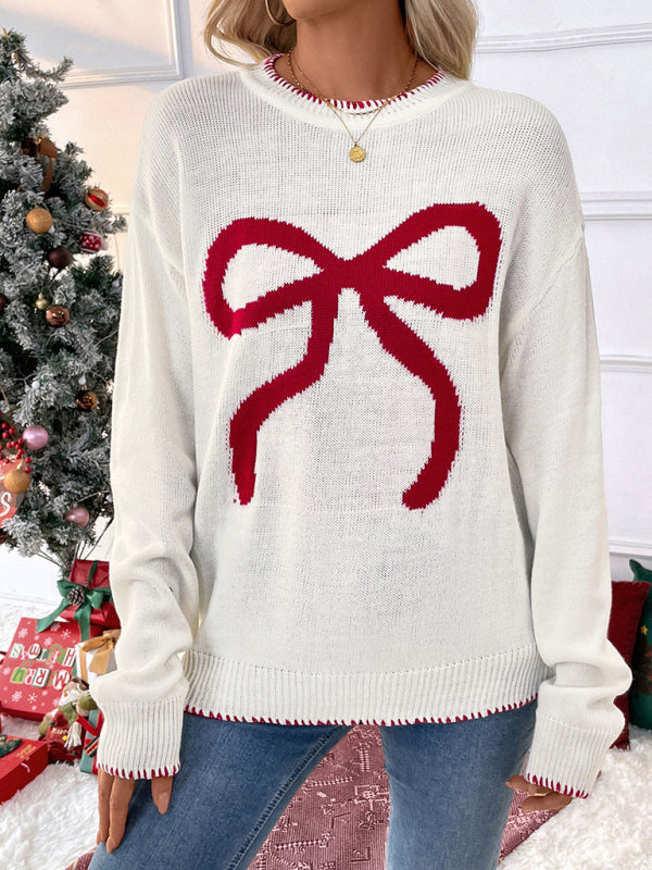 Holiday Cheer Bow Sweater Xmas Knitted Jumper Sweaters | Chuzko.com