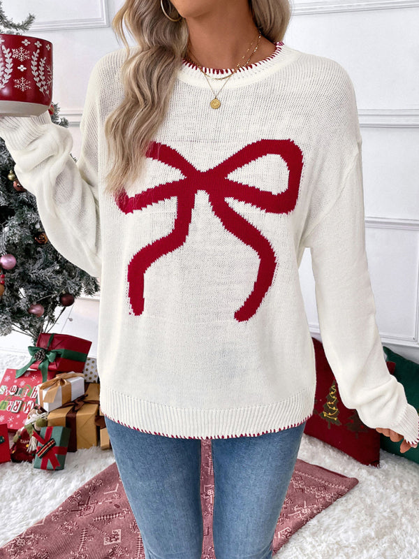 Holiday Cheer Bow Sweater Xmas Knitted Jumper Sweaters | Chuzko.com