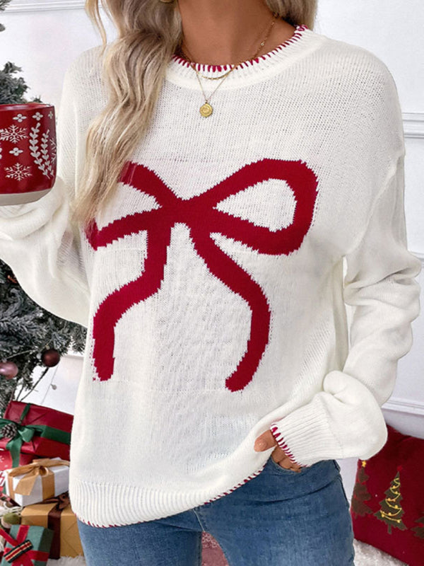 Holiday Cheer Bow Sweater Xmas Knitted Jumper Sweaters | Chuzko.com