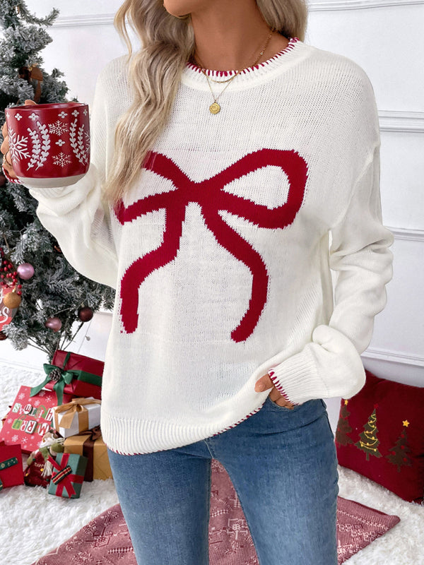 Chic Red Bow Holiday Sweater for Fashionistas	