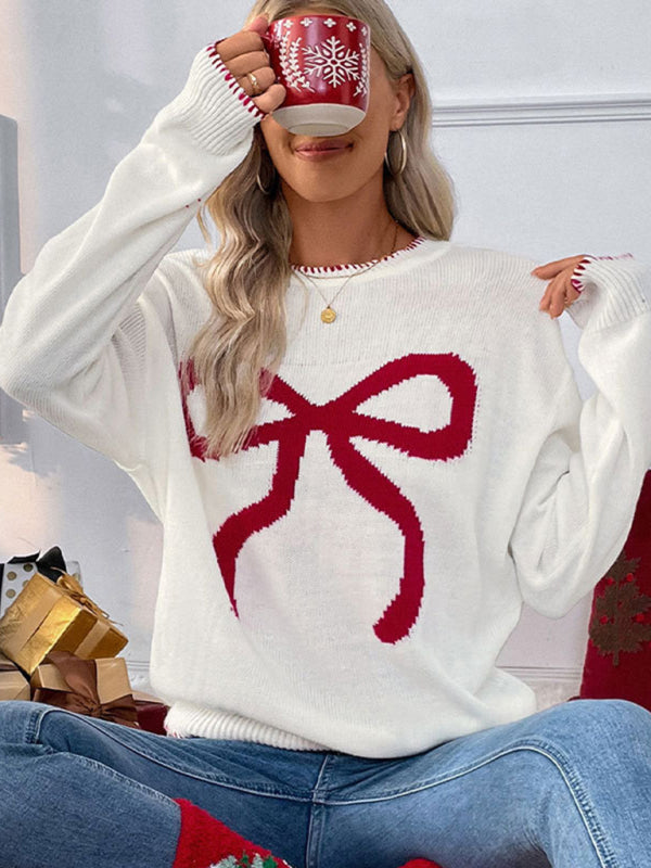 Holiday Cheer Bow Sweater Xmas Knitted Jumper Sweaters | Chuzko.com