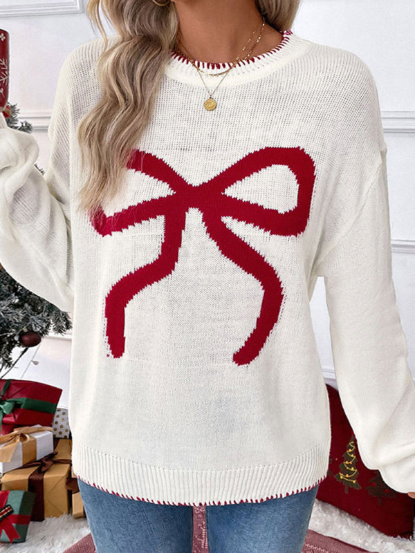 Holiday Cheer Bow Sweater Xmas Knitted Jumper Sweaters | Chuzko.com