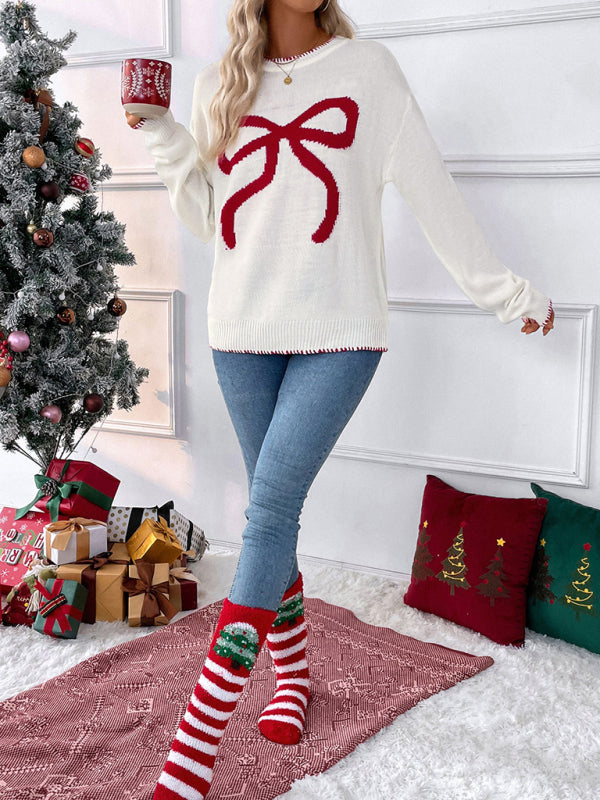 Holiday Cheer Bow Sweater Xmas Knitted Jumper Sweaters | Chuzko.com