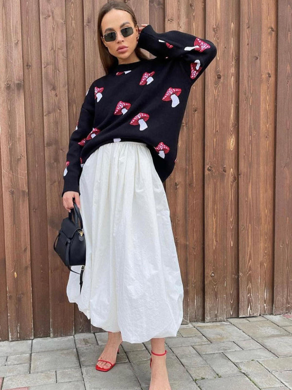 Mushroom Motif Comfy Sweater Oversized Jumper Sweaters | Chuzko.com