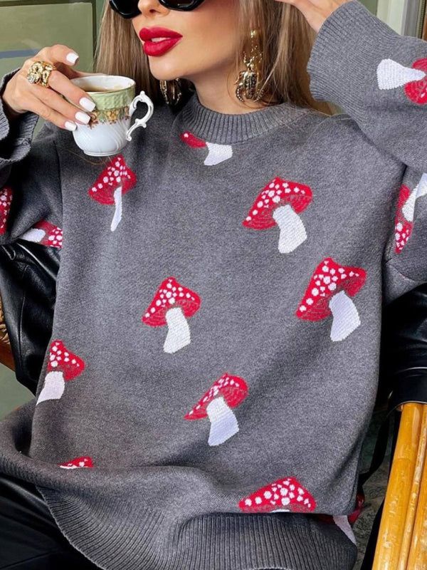 Mushroom Motif Comfy Sweater Oversized Jumper Sweaters | Chuzko.com