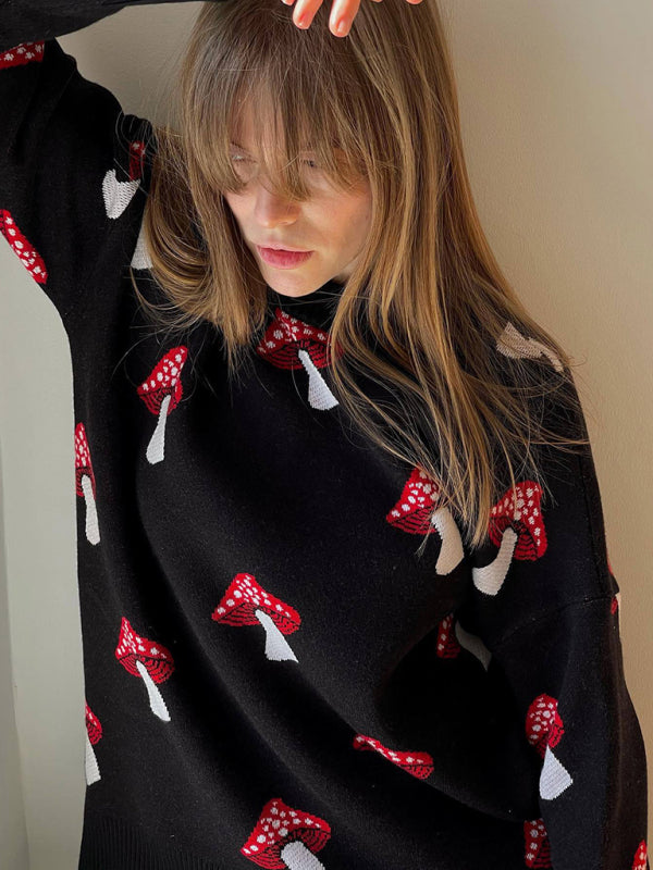 Mushroom Motif Comfy Sweater Oversized Jumper Sweaters | Chuzko.com