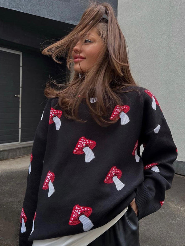 Mushroom Motif Comfy Sweater Oversized Jumper Sweaters | Chuzko.com