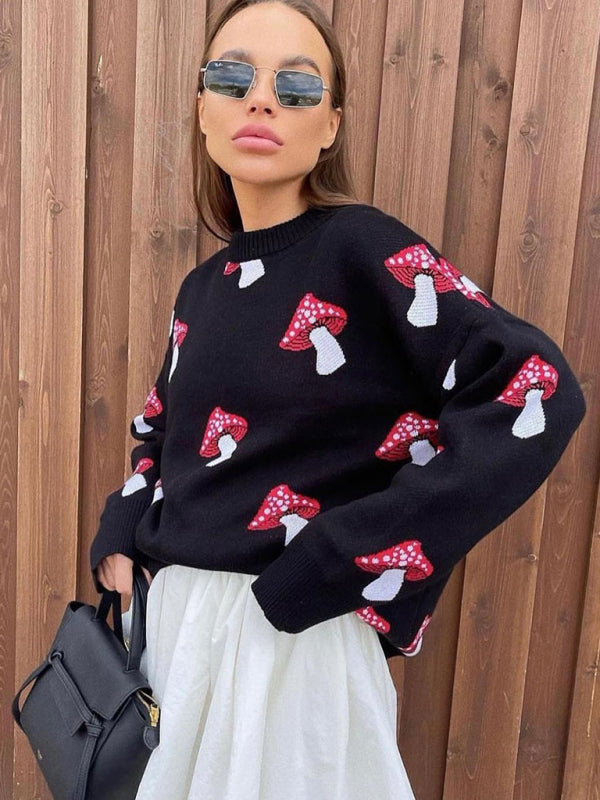 Mushroom Motif Comfy Sweater Oversized Jumper Sweaters | Chuzko.com