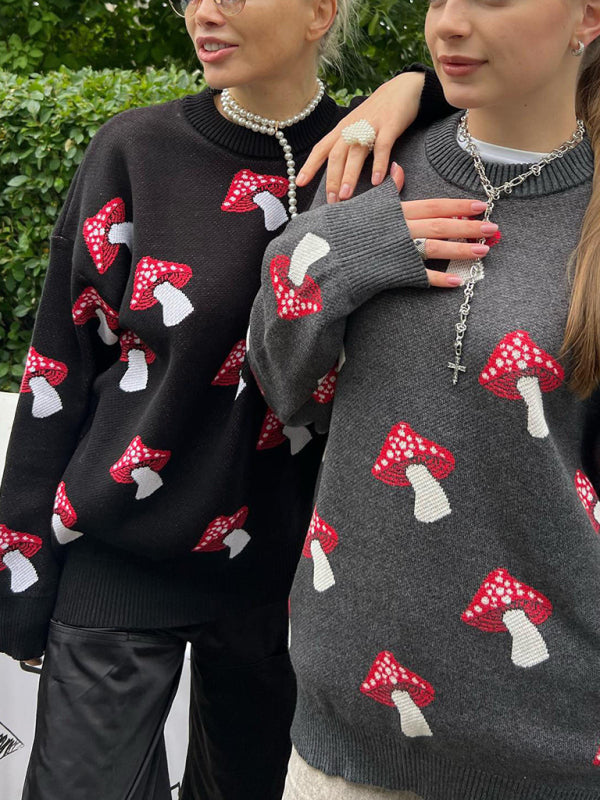 Mushroom Motif Comfy Sweater Oversized Jumper Sweaters | Chuzko.com