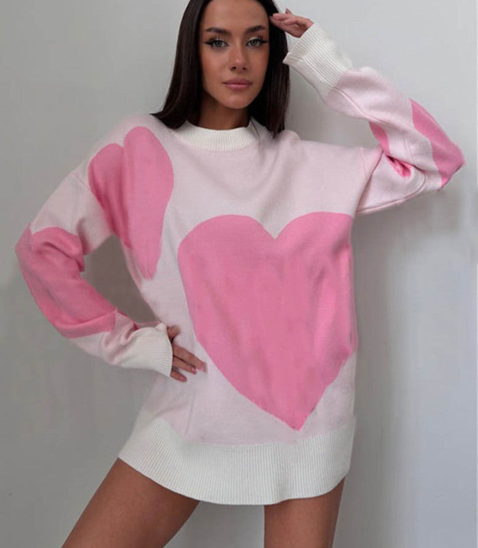 Pink Heart Sweater Knit Jumper Sweaters | Chuzko.com