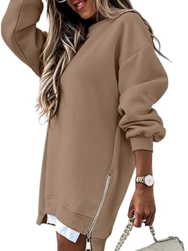 Zip-Side Sweatshirt Loose Pullover Sweatshirts | Chuzko.com