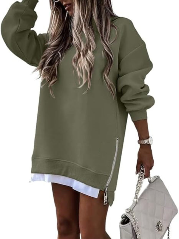 Zip-Side Sweatshirt Loose Pullover Sweatshirts | Chuzko.com