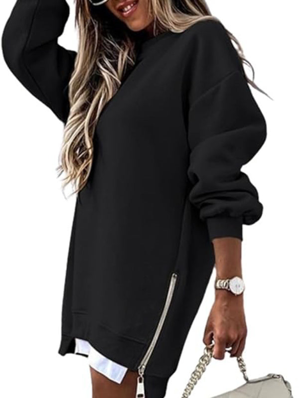 Zip-Side Sweatshirt Loose Pullover Sweatshirts | Chuzko.com