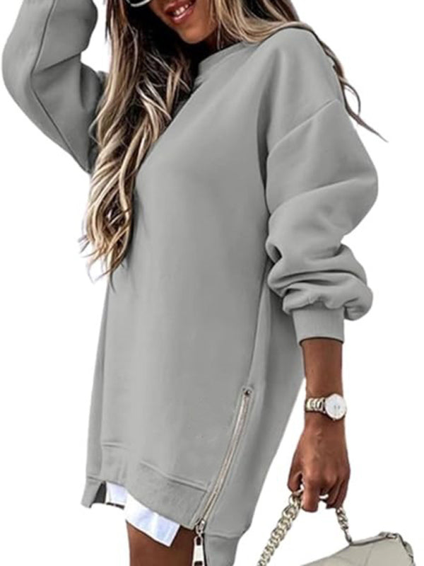 Zip-Side Sweatshirt Loose Pullover Sweatshirts | Chuzko.com