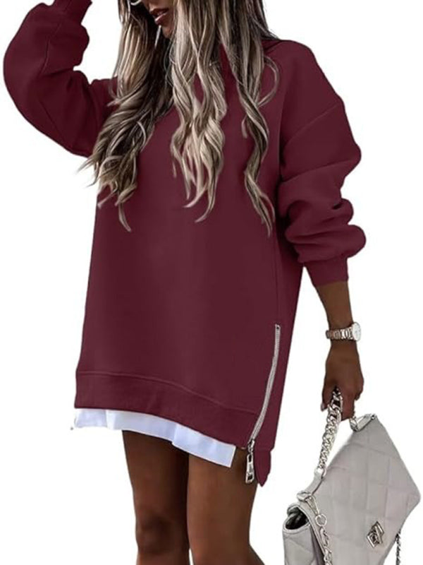 Zip-Side Sweatshirt Loose Pullover Sweatshirts | Chuzko.com