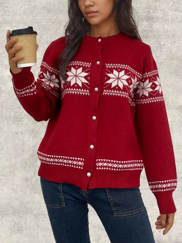 Snowflake Buttoned Cardigan Holiday Xmas Knitwear Cardigans | Chuzko.com